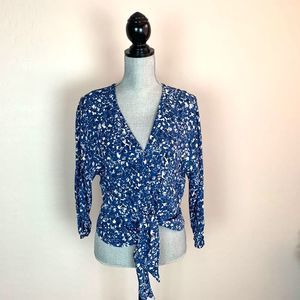 Parker Blue Floral Long Sleeve Blouse Size L NWT